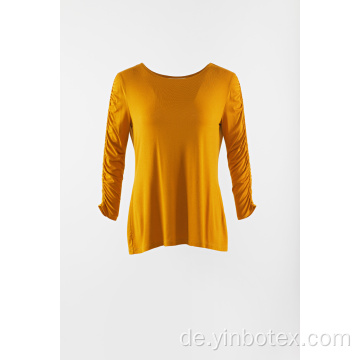 Gelb gestrickter Langarm-Pullover